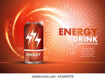 Energy drink on sparkly and shiny backdrop.Contained in orange can template,with element surrounds.For web site,poster,placard,wallpaper and flyer.Also useful for ads,advertisement and social network