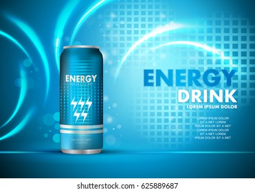 Energy Drink On Sparkly And Shiny Background.Contained In Can Template.For Poster,placard,web Site And Flyer.Useful For Ads,advertisement And Social Network