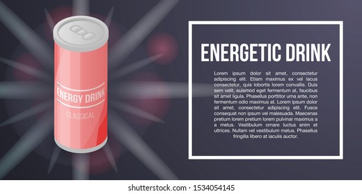 Energy drink tin concept banner. Isometric illustration of energy drink tin vector concept banner for web design