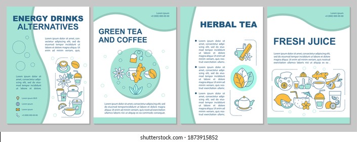 Energy Drinks Alternatives Brochure Template. Coffee And Fresh Juice. Flyer, Booklet, Leaflet Print, Cover Design With Linear Icons. Vector Layouts For Magazines, Annual Reports, Advertising Posters