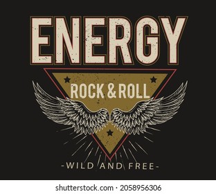 Energy Eagle Wing Vector T Shirt Graphic Design. Rock And Roll Music Brand Logo Illustration Artwork. You Can Use This Print Poster, Logo, Sticker And Others.