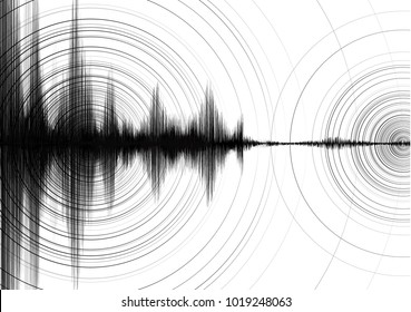 Energy of Earthquake Wave with Circle Vibration on White paper background,audio wave diagram concept,design for education and science,Vector Illustration.