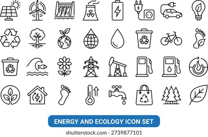 Energy and Ecology Icon Set Vector Illustration Sustainable Resources Collection