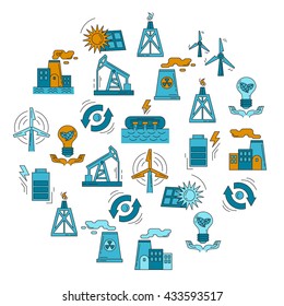 Energy Ecology and Pollution Vector set of icons