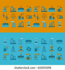 Energy Ecology and Pollution Vector set of icons