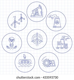 Energy Ecology and Pollution Vector set of icons