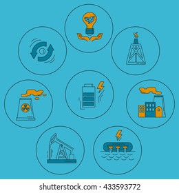 Energy Ecology and Pollution Vector set of icons