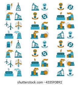 Energy Ecology and Pollution Vector set of icons