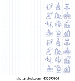 Energy Ecology and Pollution Vector set of icons