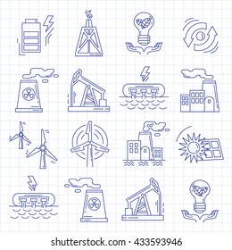 Energy Ecology and Pollution Vector set of icons