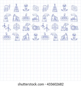 Energy Ecology and Pollution Vector set of icons