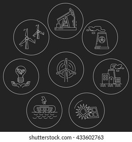 Energy Ecology and Pollution Vector set of icons