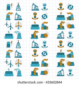 Energy Ecology and Pollution Vector set of icons