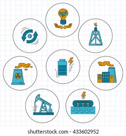 Energy Ecology and Pollution Vector set of icons