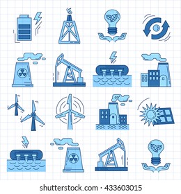 Energy Ecology and Pollution Vector set of icons
