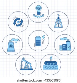 Energy Ecology and Pollution Vector set of icons