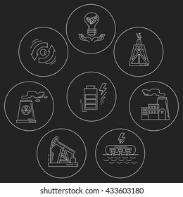 Energy Ecology and Pollution Vector set of icons
