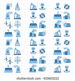 Energy Ecology and Pollution Vector set of icons