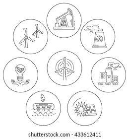 Energy Ecology and Pollution Vector set of icons