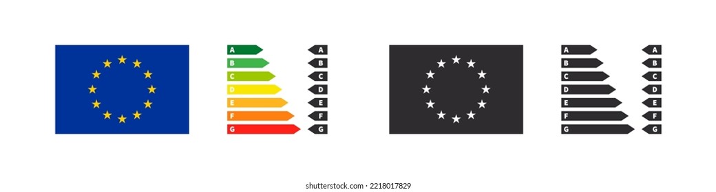 Energy efficiency badges of the European Union. Energy efficiency rating. Energy efficiency arrows. Vector illustration