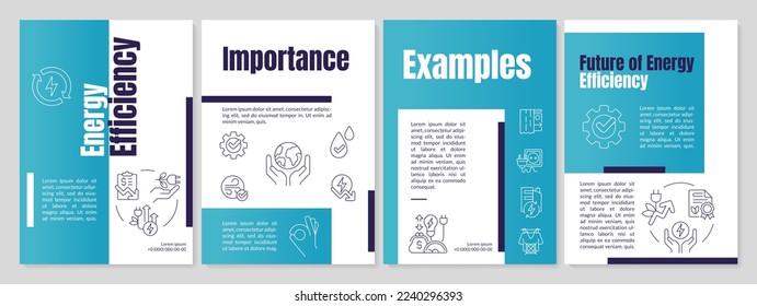 Energy efficiency blue brochure template. Power conservation. Leaflet design with linear icons. Editable 4 vector layouts for presentation, annual reports. Anton, Lato-Regular fonts used