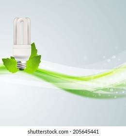 Energy Efficiency Bulb, on green waves, Eco background.