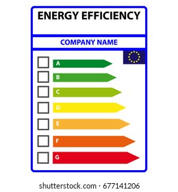 Energy efficiency card to indicate appropriate class. Vector illustration.