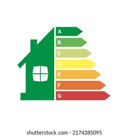 Gráfico de eficiencia energética con casa verde. Vector de material