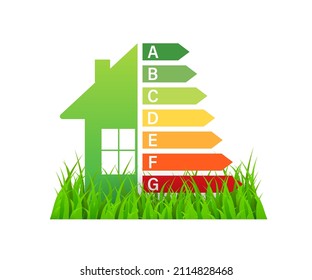 Energy efficiency chart and house concept. Home icon vector. Solar power. Green home. Vector stock illustration.