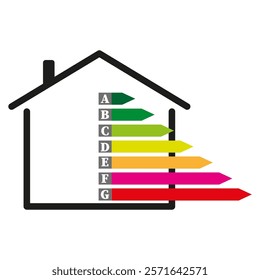 Energy efficiency chart. House shape outline. Colorful performance bars. Sustainability concept.