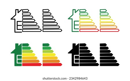 Symbol für die Energieeffizienz-Grafik eingestellt. Normal-Skala für das Energieeffizienzzertifikat, Vektorsymbol.