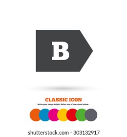 Energy efficiency class B sign icon. Energy consumption symbol. Classic flat icon. Colored circles. Vector