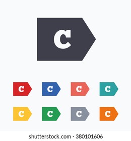 Energy efficiency class C sign icon. Energy consumption symbol. Colored flat icons on white background.