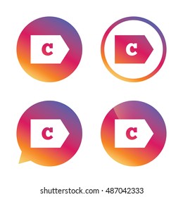 Energy efficiency class C sign icon. Energy consumption symbol. Gradient buttons with flat icon. Speech bubble sign. Vector