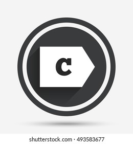 Energy efficiency class C sign icon. Energy consumption symbol. Circle flat button with shadow and border. Vector