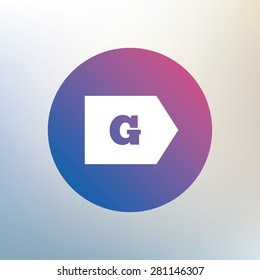Energy efficiency class G sign icon. Energy consumption symbol. Icon on blurred background. Vector