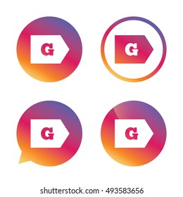 Energy efficiency class G sign icon. Energy consumption symbol. Gradient buttons with flat icon. Speech bubble sign. Vector