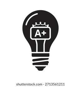 Clase de eficiencia energética A más bombilla sólida icono de Vector negro aislado fondo blanco Clasificación de energía eléctrica Estándar eco nivel símbolo Diseño gráfico
