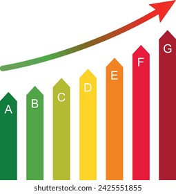 Energy efficiency classification graph in increasing consumption, vector illustration.