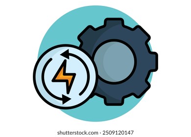 Energy efficiency colored outline icon. gear with lightning. icon related to efficiency. productivity elements vector illustration