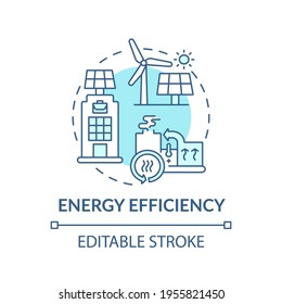 Energy efficiency concept icon. Office building requirement idea thin line illustration. Design, construction techniques. Zero energy place. Vector isolated outline RGB color drawing. Editable stroke