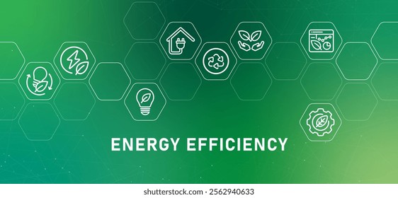 Energy efficiency gradient header nature renewable sustainability recyclable eco-friendly energy efficient ecological design outline icon collection set