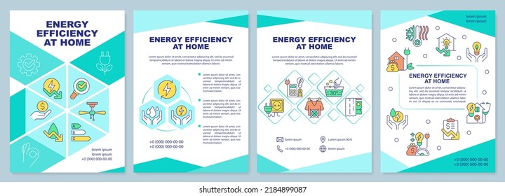 Energy efficiency at home brochure template. Leaflet design with linear icons. Editable 4 vector layouts for presentation, annual reports. Arial-Black, Myriad Pro-Regular fonts used