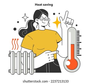 Energy efficiency at home. How to save on your heating bill or low your utility cost. Heat conservation. Inflation or economic recession effect. Flat vector illustration