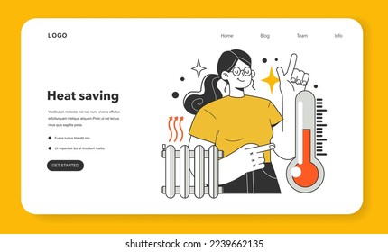Energy efficiency at home web banner or landing page. How to save on your heating bill or low your utility cost. Heat conservation. Inflation or economic recession effect. Flat vector illustration