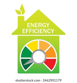 Energy efficiency house. Green eco icon. Colorful performance meter. Vector gauge design.