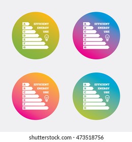 Energy efficiency icon. Electricity consumption symbol. Idea lamp sign. Gradient flat buttons with icon. Modern design. Vector