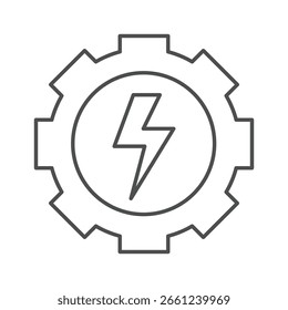 Energy Efficiency icon. Lightning and gear symbol. Global warming, ecology, environment vector illustration in line style.