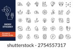 Energy efficiency icon set. Includes energy saving, sustainability, electricity, consumption, house, reduction, lightning and more. Outline icon with Editable stroke. Vector illustration