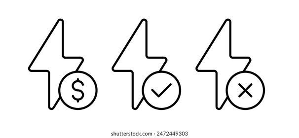 Energy efficiency icon vector set. Outline lightning symbol